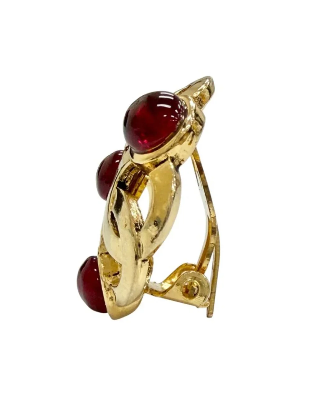 Chanel Vintage 25 Gripoix CC Logo Earrings Gold Red French